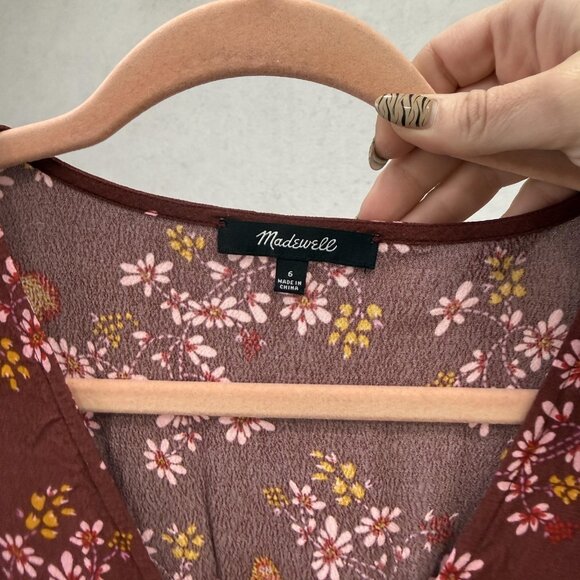 Madewell Dress Womens 6 Brown Floral Butterfly Wrap Puff Sleeve Mini Sundress - Picture 2 of 6
